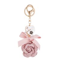 Zinklegering sleutelhanger haak, Zinc Alloy, met Doek & Plastic Pearl, Rose, gold plated, voor vrouw & glazuur, meer kleuren voor de keuze, nikkel, lood en cadmium vrij, 86x150mm, Verkocht door PC