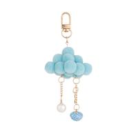 Fur Ball Pom Pom Keychain Plush with Plastic Pearl & Zinc Alloy Cloud gold color plated for woman nickel lead & cadmium free Sold By PC