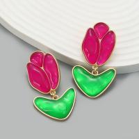 Zinklegering oorknoppen, Zinc Alloy, met Hars, Rose, plated, mode sieraden & voor vrouw, meer kleuren voor de keuze, nikkel, lood en cadmium vrij, 32x57mm, Verkocht door pair