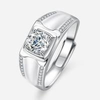 Cubic Zirconia micr3ofono pavimenta anillos de plata esterlina, Plata de ley 925, con Moissanite, Ajustable & Joyería & diferentes materiales para la opción & micro arcilla de zirconia cúbica & para hombre, libre de níquel, plomo & cadmio, tamaño:8, Vendido por UD