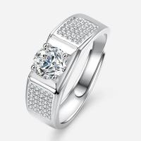 Zircon cubique Micro Pave Sterling Silver Rings, Argent sterling 925, avec Moissanite, bijoux de mode & différents matériaux pour le choix & pavé de micro zircon & pour homme, protéger l'environnement, sans nickel, plomb et cadmium, Taille:8, Vendu par PC