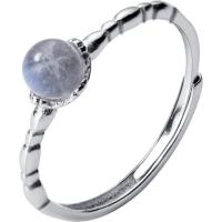 925 Sterling Silver Cuff Finger Ring, su Moonstone, Korėjos stilius & reguliuojamas & moters, sidabras, 5mm, Dydis:7.5-9.5, Pardavė PC