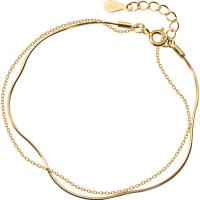 925 Sterling Sølv Armbånd, med 1.6inch extender kæde, guldfarve belagt, Dobbelt lag & Koreansk stil & slange kæde & for kvinde, Længde Ca. 6.5 inch, Solgt af PC