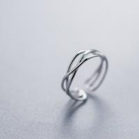 925 Sterling Silver Cuff finger ring, Koreanska stil & justerbar & för kvinna & ihålig, 4mm, 1.5mm, Storlek:5-7, Säljs av PC