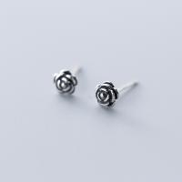 Argent sterling 925 boucle d oreille dormeuse, fleur, Vintage & Style coréen & pour femme, 5mm, Vendu par paire