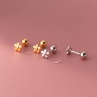 925 Sterling Sølv Stud Earring, Flower, forgyldt, Koreansk stil & for kvinde, flere farver til valg, 5mm, Solgt af par