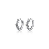 925 Sterling Silver Huggie Hoop Earring plated Korean style & for woman & with rhinestone Sold By Pair