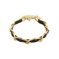 Bracelet d'acier titane, avec cuir PU, Placage de couleur d'or, bijoux de mode & pour femme, deux couleurs différentes, Longueur Environ 22 cm, Vendu par PC