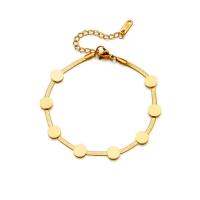 Pulseira de aço titânio, Partículas de aço, cromado de cor dourada, joias de moda & para mulher, dourado, comprimento Aprox 22 cm, vendido por PC