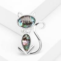 Zinc Alloy Brocher, med Abalone Shell, Cat, sølvfarvet forgyldt, mode smykker & Unisex & med rhinestone, flerfarvede, nikkel, bly & cadmium fri, 32x49mm, Solgt af PC