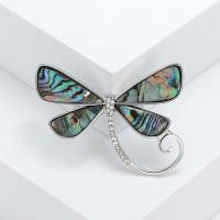 Κράμα ψευδάργυρου Καρφίτσες, με Abalone Shell, Dragonfly, χρώμα επάργυρα, κοσμήματα μόδας & για τη γυναίκα & με στρας, πολύχρωμα, νικέλιο, μόλυβδο και κάδμιο ελεύθεροι, 51x36mm, Sold Με PC