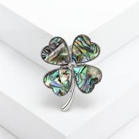 Zinklegering broches, Zinc Alloy, met Abalone Schelp, Four Leaf Clover, silver plated, Vintage & mode sieraden & uniseks & met strass, multi-gekleurde, nikkel, lood en cadmium vrij, 34x43mm, Verkocht door PC