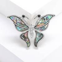 Zinc Alloy Brocher, med Abalone Shell, Butterfly, sølvfarvet forgyldt, mode smykker & for kvinde & med rhinestone, flerfarvede, nikkel, bly & cadmium fri, 52x36mm, Solgt af PC