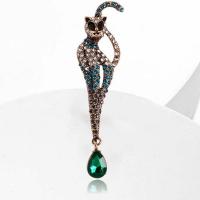 Zinc Alloy Brocher, Cat, guldfarve belagt, Vintage & mode smykker & Unisex & med rhinestone, flere farver til valg, nikkel, bly & cadmium fri, 20x85mm, Solgt af PC