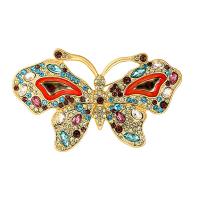 Zinc Alloy Brocher, Butterfly, guldfarve belagt, mode smykker & Unisex & emalje & med rhinestone, blandede farver, nikkel, bly & cadmium fri, 85x45mm, Solgt af PC