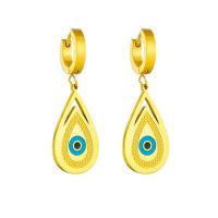 Boucles d'oreilles Mal Eye, Acier titane, Placage, bijoux de mode & pour femme, doré, 40x15mm, Vendu par paire