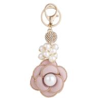 Zinklegering sleutelhanger haak, Zinc Alloy, met Doek & Plastic Pearl, Rose, gold plated, voor vrouw & met strass, meer kleuren voor de keuze, nikkel, lood en cadmium vrij, 60x148mm, Verkocht door PC