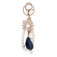 Zinc Alloy Key Clasp with Cloth & Plastic Pearl Flower gold color plated for woman & with rhinestone nickel lead & cadmium free Sold By PC