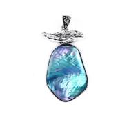 Pendentifs en alliage de zinc, avec coquille d'ormeau, Plaqué de couleur d'argent, DIY, plus de couleurs à choisir, protéger l'environnement, sans nickel, plomb et cadmium, 31x55mm, Vendu par PC