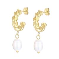 Stainless Steel Drop Earring 304 Stainless Steel with Plastic Pearl Vacuum Ion Plating fashion jewelry & for woman white Sold By Pair