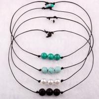 Fashion Necklace Jewelry Wax Cord with Gemstone & Plastic Pearl fashion jewelry 8mm Length Approx 43 cm Sold By PC