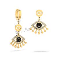 Evil Eye Ohrringe, Titanstahl, plattiert, Micro pave Zirkonia & für Frau, Goldfarbe, verkauft von Paar