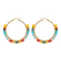 Mens acier inoxydable Hoop boucles d'oreilles, Acier inoxydable 304, avec Seedbead, bijoux de mode, protéger l'environnement, sans nickel, plomb et cadmium, Vendu par paire