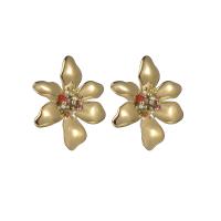 304 rustfrit stål Stud Earring, med Plastic Pearl, Flower, 14K forgyldt, for kvinde & med rhinestone, 35x42mm, Solgt af par