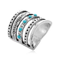 Bague en alliage de zinc, avec turquoise, Placage de couleur argentée, bijoux de mode & pour femme, deux couleurs différentes, 18*22mm, Vendu par PC