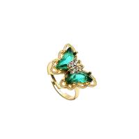 Zinklegering ringen, Zinc Alloy, gold plated, mode sieraden & voor vrouw & met strass, groen, 18mm, Verkocht door PC