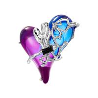 Zinc Alloy Brocher, med Lampwork, Heart, sølvfarvet forgyldt, mode smykker & Unisex & med rhinestone, blandede farver, nikkel, bly & cadmium fri, 32x35mm, Solgt af PC