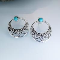 Pendientes de Perno de Aleación de Zinc, con Turquesa sintético, chapado en color de plata, Joyería & para mujer & hueco, azul, libre de níquel, plomo & cadmio, 22x25mm, Vendido por Par