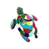 Broches en alliage de zinc, tortue, Placage de couleur d'or, bijoux de mode & unisexe & émail & avec strass, couleurs mélangées, protéger l'environnement, sans nickel, plomb et cadmium, 50x65mm, Vendu par PC