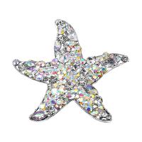 Sinc Alloy Dealga, Starfish, dath airgid plated, seanré & jewelry faisin & Is féidir é a úsáid mar dealg nó pendant & do bhean & le rhinestone, il-daite, nicil, luaidhe & caidmiam saor in aisce, 67x65mm, Díolta De réir PC