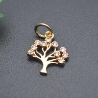 Cubic Zirconia Micro Pave bronze Pingente, cobre, árvore, cromado de cor dourada, DIY & micro pavimento em zircônia cúbica, níquel, chumbo e cádmio livre, 12mm, vendido por PC