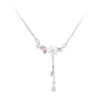 Circón cúbico micr3ofono pavimenta collar de plata esterlina, Plata de ley 925, con Nácar, con 1.97inch extender cadena, Flor, Joyería & micro arcilla de zirconia cúbica & para mujer, libre de níquel, plomo & cadmio, longitud aproximado 15.74 Inch, Vendido por UD