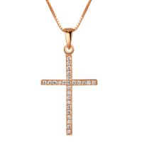 Sterling Silver Halsband, 925 sterling silver, med 1.97inch extender kedja, Cross, plated, mode smycken & för kvinna & med strass, fler färger för val, nickel, bly och kadmium gratis, Längd Ca 15.74 inch, Säljs av PC