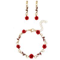 Set gioielli in lega di zinco, lega in zinco, with 1.96inch extender chain, Rose, stili diversi per la scelta & per la donna & con strass, assenza di nichel,piombo&cadmio, Lunghezza Appross. 5.9 pollice, Venduto da PC