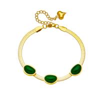 Titanium armbanden, Titanium Staal, met Emerald, met 1.97inch extender keten, 18K verguld, mode sieraden & voor vrouw, gouden, 14x10mm, Per verkocht Ca 6.3 inch Strand