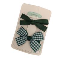 Alligator Hair Clip Polyester and Cotton with Iron Bowknot 2 pieces & for children green 60mm Sold By Set