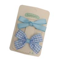 Alligator Hair Clip Polyester and Cotton with Iron Bowknot 2 pieces & for children skyblue 60mm Sold By Set