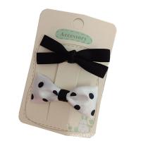 Alligator Hair Clip Polyester and Cotton with Iron Bowknot 2 pieces & for children white and black 60mm Sold By Set