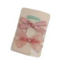 Alligator Hair Clip Spun Silk with Polyester and Cotton & Iron Bowknot 2 pieces & for children pink 60mm Sold By Set