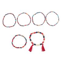 Missangas de vidro Conjunto de pulseira, with Poliéster, 6 peças & Estilo boêmio & para mulher, Mais cores pare escolha, Diametro interno:Aprox 55mm, vendido por Defina