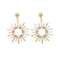 Zinc Alloy Drop Earring, met Plastic Pearl, Bloem, gold plated, voor vrouw & met strass & hol, 50x70mm, Verkocht door pair