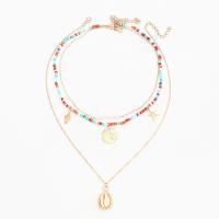 liga de zinco colar, with Seedbead & concha & Concha de resina, with 1.77inch extender chain, cromado de cor dourada, multicamada & para mulher, comprimento Aprox 16.33 inchaltura, Aprox 19.68 inchaltura, vendido por PC