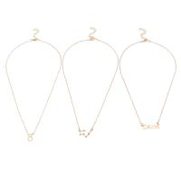 aleación de zinc collar, con 2.2inch extender cadena, 12 Signos del Zodíaco, chapado en color dorado, tres piezas & diferentes estilos para la opción & para mujer & con diamantes de imitación, longitud aproximado 18.5 Inch, aproximado 18.1 Inch, aproximado 17.1 Inch, Vendido por Set