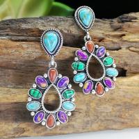 Sinc Alloy Earrings, le Gemstone, Teardrop, dath airgid plated, seanré & jewelry faisin & do bhean & log, dathanna measctha, nicil, luaidhe & caidmiam saor in aisce, 21x41mm, Díolta De réir Péire