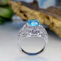 Bague en alliage de zinc, avec zircon cubique, cadre, Placage de couleur argentée, bijoux de mode & unisexe & normes différentes pour le choix & pavé de micro zircon & creux, bleu, protéger l'environnement, sans nickel, plomb et cadmium, 29x23mm, Vendu par PC