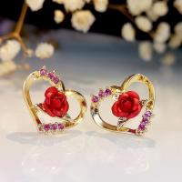 Zinklegering oorknoppen, Zinc Alloy, met Cubic Zirconia & Hars, Hart, gold plated, mode sieraden & voor vrouw & hol, gemengde kleuren, nikkel, lood en cadmium vrij, 17x15mm, Verkocht door pair